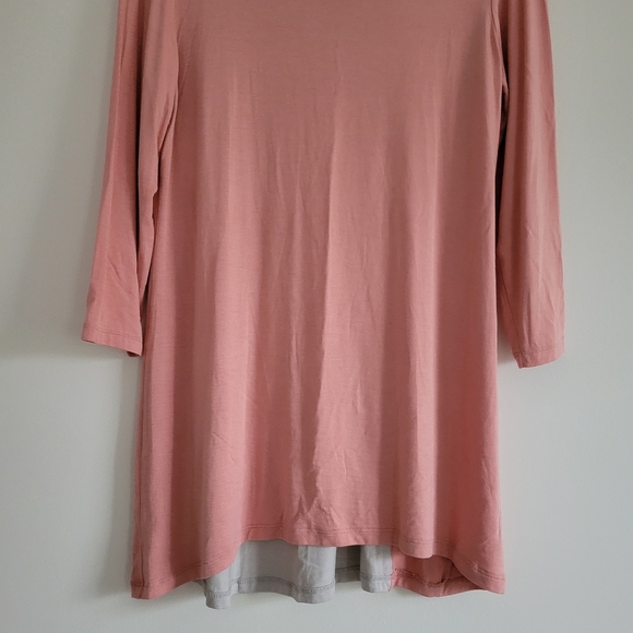 LOGO by Lori Goldstein Peach Pink Gray 3/4 Sleevele Chic Tunic Top S - Picture 4 of 7
